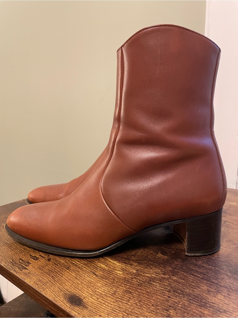 Hermes Brown Leather Ankle Boots with Block Heel - Picture 4 of 7